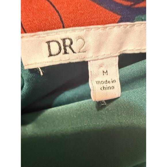 DR2 Dress Size M Surplice Puff‎ Sleeve Faux Wrap Midi Green/Orange Fall Florals - Picture 6 of 8
